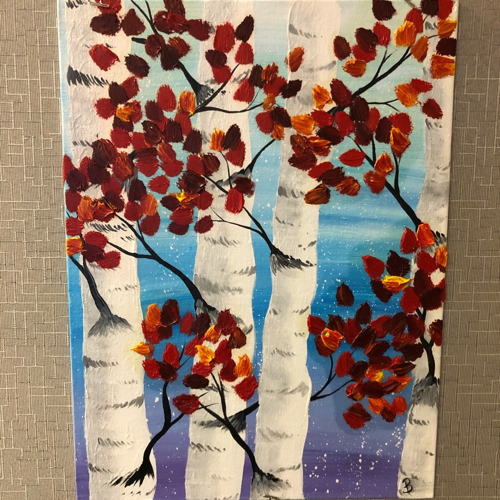 12x14 Red Birch Tree Acrylic/Oil Painting